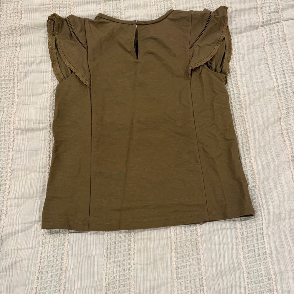 Ann Taylor Olive Green Ruffle Sleeve Blouse Size Small EUC - Picture 6 of 6